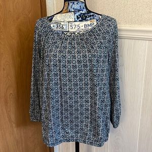 MICHAEL Michael Kors Blue & White Geometric Pattern 3/4 sleeve Blouse M NWT